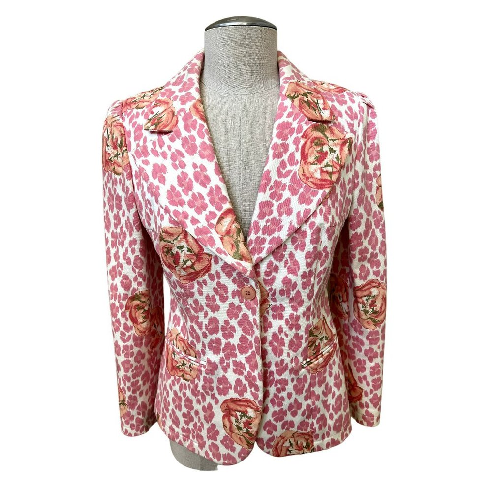 BLUMARINE Women's Floral Blazer Collared Italian Pink White Size EU 38 US 4